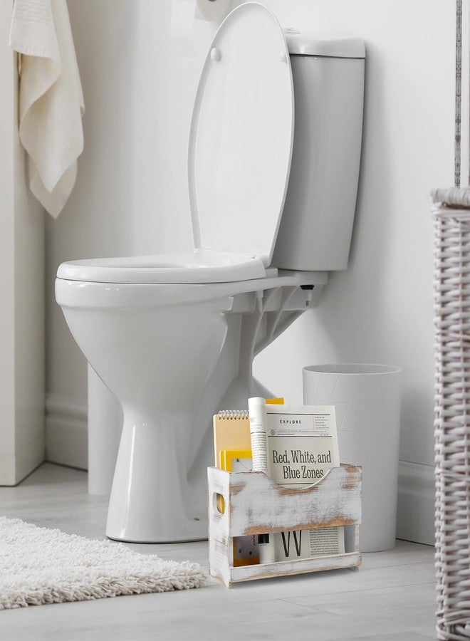 DRASTAR Magazine Holder, Bathroom Magazine Rack Floor, Wood Magazine Holder, Storage Holder for Book File Newspapers, Retro White - Image 4